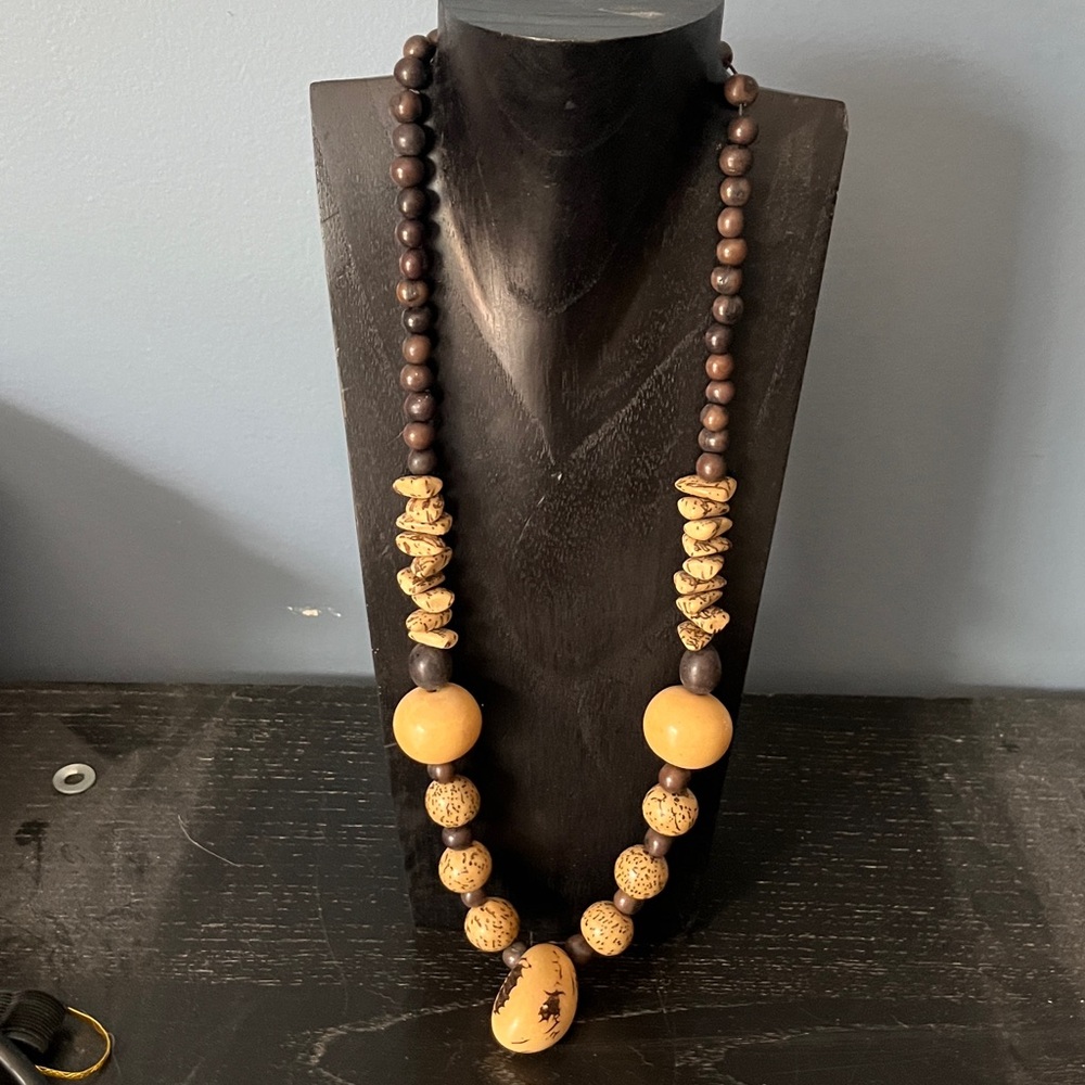 Earthy Beaded Necklace with Yellow and Brown Accents
